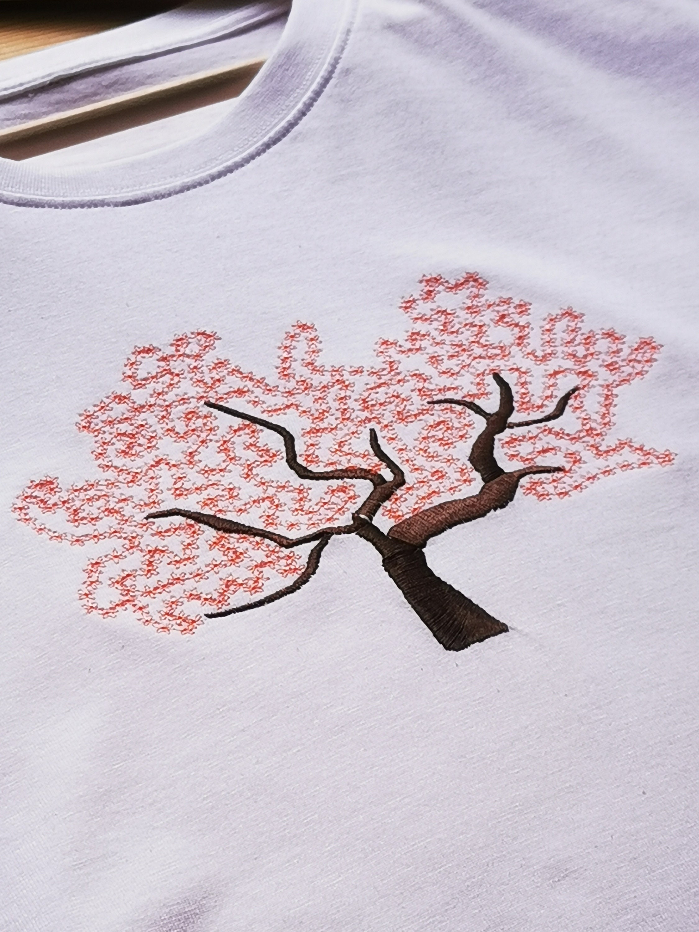 トップス tree & moon Embroidery Shirt - Sakura Cherry Blossom Tree Embroidered T-shirt, Sakura Embroidery