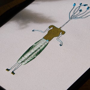 Ilaria Mellea Illustration, Botanische Wanddeko, bestickte Illustration, Botanische Illustration, bestickte Pflanzen Wanddekoration