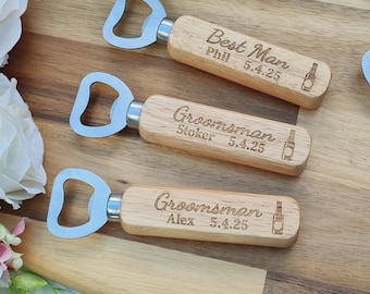 Personalised Wooden Bottle Opener Gift, Engraved Wedding Gift for Best man, Father of the Bride, Usher Groomsman -Wedding day Gifts Stag do