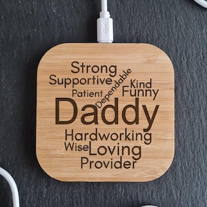 Daddy Personalised Wireless Charger | Personalised with your words | Gift For Him | Gift for Dad Higher power 10w version Android Apple
