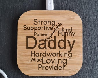 Daddy Personalised Wireless Charger | Personalised with your words | Gift For Him | Gift for Dad Higher power 10w version Android Apple