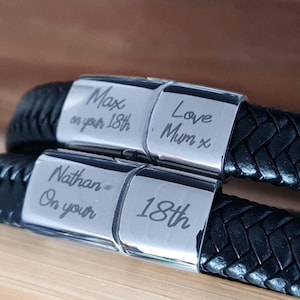 Personalised 18th Birthday 21st Keepsake Bracelet Gift | Steel Braided Mens Engraved Bracelet | Christmas Gift Black  Brown 2 sizes Son Gift