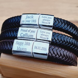 Personalised 18th, 21st Birthday Keepsake Bracelet Gift | Steel Braided Mens Engraved Bracelet | Christmas Gift Black/Brown 2 sizes Son Gift