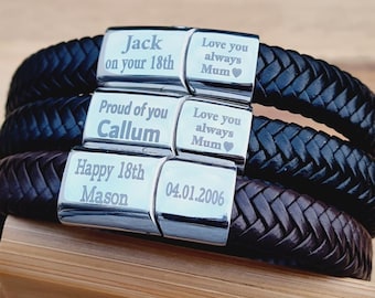 Personalised 18th, 21st Birthday Keepsake Bracelet Gift | Steel Braided Mens Engraved Bracelet | Christmas Gift Black/Brown 2 sizes Son Gift
