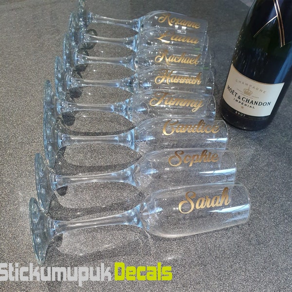 Champagne Glass Name decal, Wedding Name Vinyl Sticker ONLY, Champagne flute Names, glasses, Bridal Shower, Bridesmaid personalised