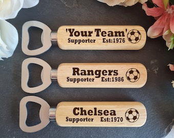 Personalised Football team Bottle opener  -  Secret Santa Christmas Gift Idea for Colleague, Friend, Team Mate Football gift Dad or Grandad