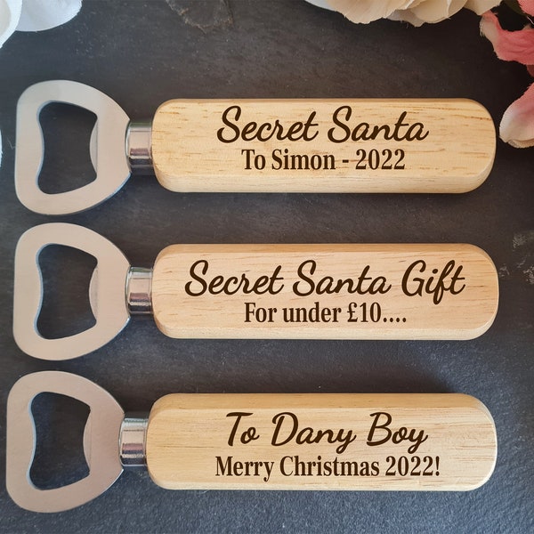 Secret Santa Gift For Under 10 pounds Personalised Bottle opener  - Funny Secret Santa Christmas Gift Idea for Colleague, Friend, Team Mate