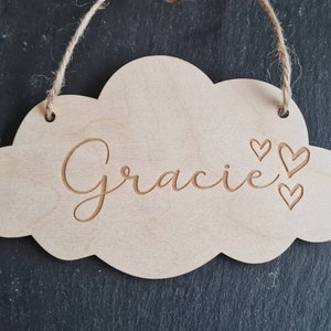 Letrero personalizado de la puerta de los niños - signo personalizado del dormitorio en forma de nube signo nombre del dormitorio de los niños - cartel de la guardería de la habitación del bebé CL3