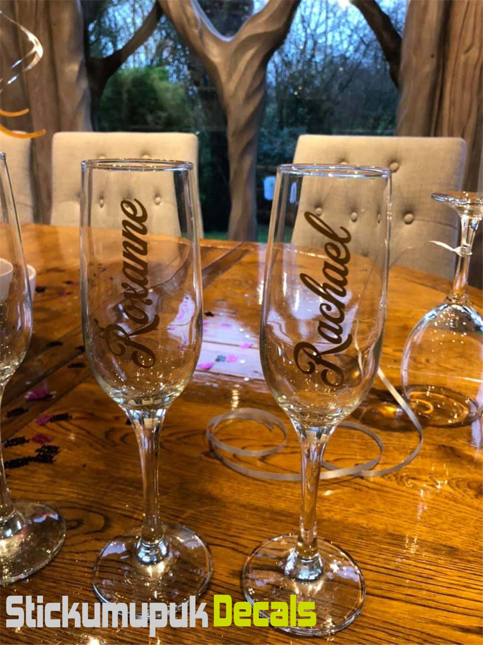 Champagne Glass Name Decal, Wedding Name Vinyl Sticker ONLY, Champagne