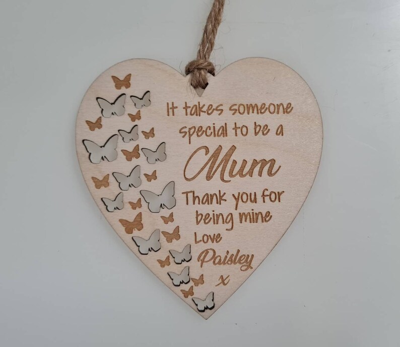 Special Mum Gift Plaque Personalised Mum Gift Plaque Hanging Decorative Gift Heart Plaque Mothers day Gift Fun Birthday,Butterfly version, image 4