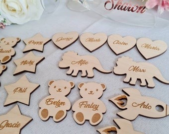 Personalised Wedding Place Tags | Wooden name,  Heart , Star , Dinosaur, Teddy Bear|  Wedding Gift Tags | Wedding Decor | Wooden Custom Tags