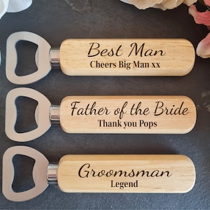 Personalised Wooden Bottle Opener Gift, Engraved Wedding Gift for Best man, Father of the Bride, Usher Groomsman Wedding day Gifts Keepsake image 3