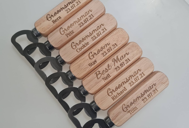 Personalised Wooden Bottle Opener Gift, Engraved Wedding Gift for Best man, Father of the Bride, Usher Groomsman Wedding day Gifts Keepsake image 7