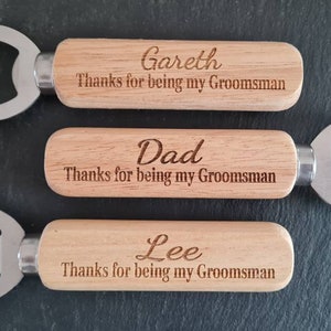 Personalised Wooden Bottle Opener Gift, Engraved Wedding Gift for Best man, Father of the Bride, Usher Groomsman Wedding day Gifts Keepsake image 6