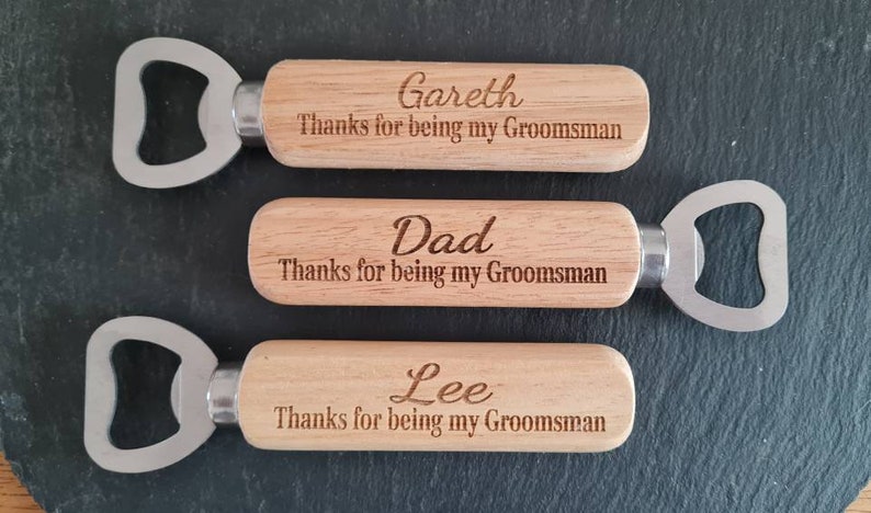 Personalised Wooden Bottle Opener Gift, Engraved Wedding Gift for Best man, Father of the Bride, Usher Groomsman Wedding day Gifts Keepsake image 6