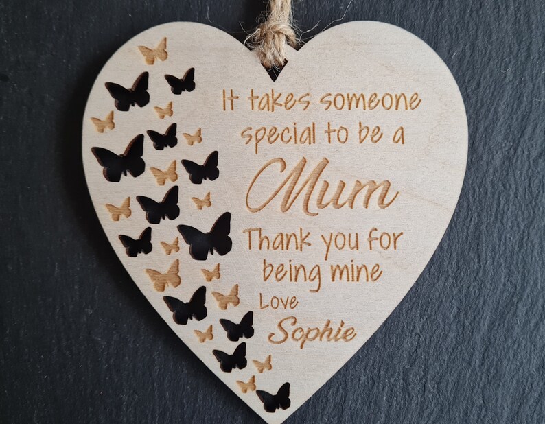 Special Mum Gift Plaque Personalised Mum Gift Plaque Hanging Decorative Gift Heart Plaque Mothers day Gift Fun Birthday,Butterfly version, image 6