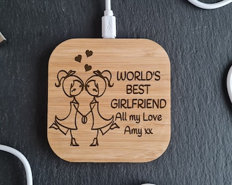 LGBT Worlds Best Girlfriend, Wife, Husband, Boyfriend | Wireless Charger | Personalised Valentine's Gift |Higher power 10w Android Apple