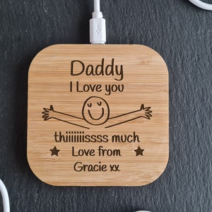 Daddy Personalised Wireless Charger | Personalised Useful Christmas Gift For Him | Gift for Dad Higher power 10w version Android Apple