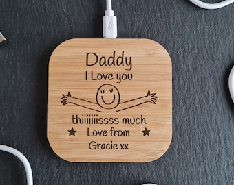 Daddy Personalised Wireless Charger | Personalised Useful Christmas Gift For Him | Gift for Dad Higher power 10w version Android Apple