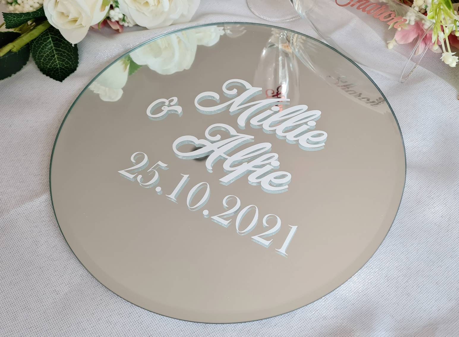 Personalised Mirror Champagne coaster Name decal, Sticker ONLY, Champagne flute Names, glasses,Bridal Shower, personalised mirror plate name