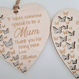 Special Mum Gift Plaque Personalised Mum Gift Plaque Hanging Decorative Gift Heart Plaque Mothers day Gift Fun Birthday,Butterfly version, image 2