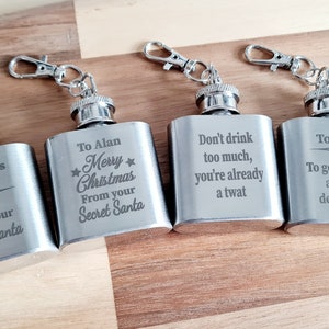 Secret Santa Gift For Under 10 pounds Personalised Mini Hip flask  - Funny Secret Santa Christmas Gift Idea for Colleague, Friend, Team Mate