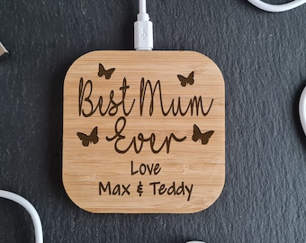 Personalised Wireless Charger | Personalised | Mother's Day | Gift For Her | Gift for Mum Higher power 10w version Android Apple compatible