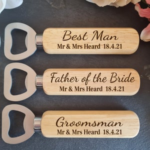 Personalised Wooden Bottle Opener Gift, Engraved Wedding Gift for Best man, Father of the Bride, Usher Groomsman -Wedding day Gifts Keepsake