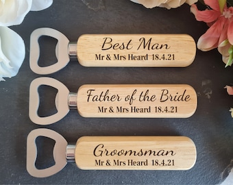 Personalised Wooden Bottle Opener Gift, Engraved Wedding Gift for Best man, Father of the Bride, Usher Groomsman -Wedding day Gifts Keepsake