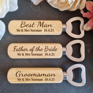 Personalised Wooden Bottle Opener Gift, Engraved Wedding Gift for Best man, Father of the Bride, Usher Groomsman Wedding day Gifts Keepsake image 2