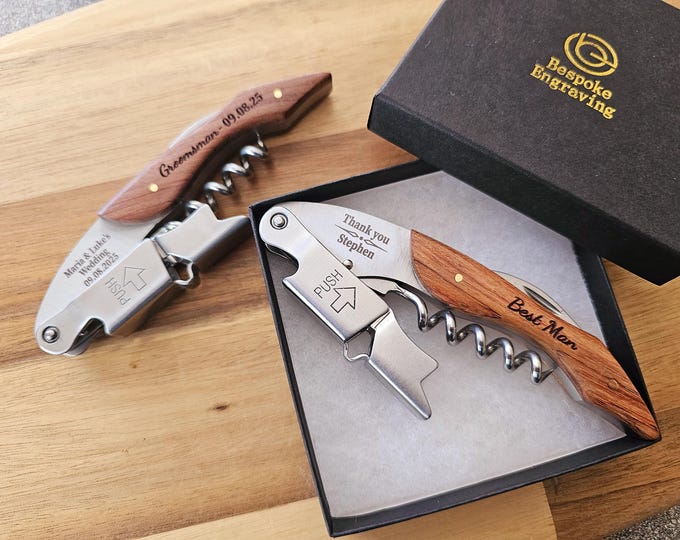 Personalised Wooden Bottle Opener Gift, Engraved Wedding Gift for Best man,Father of the Bride,Usher Groomsman-Wedding day.Gift Box Included