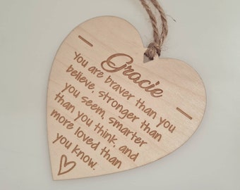 Personalised Mindfulness gift 'You are braver, stronger' mental health Heart Plaque ,Friendship Gift , Friend Plaque Co-worker gift Engraved