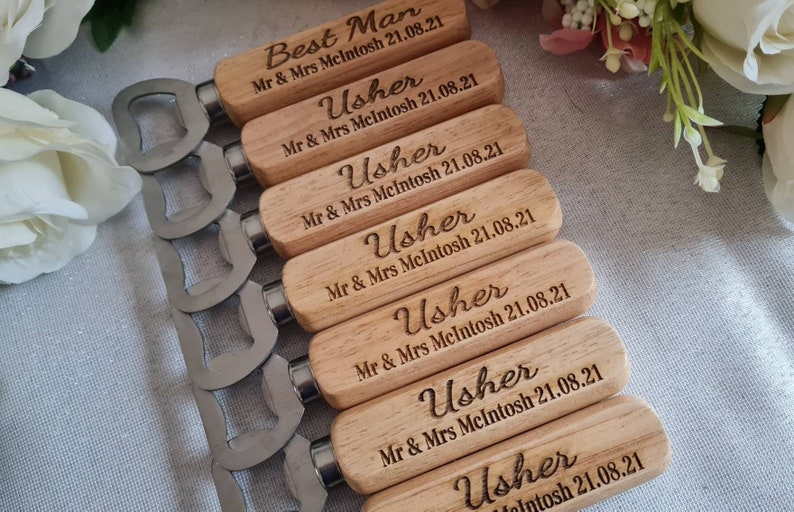 Personalised Wooden Bottle Opener Gift, Engraved Wedding Gift for Best man, Father of the Bride, Usher Groomsman Wedding day Gifts Keepsake image 5