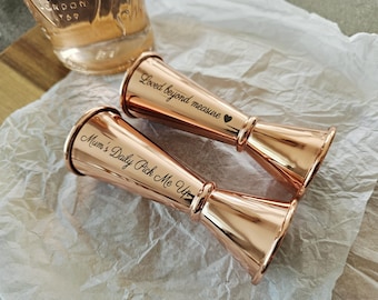 Personalised Rose Gold  Stainless Steel Jigger / Spirit Measure - Family Gift, Gift for Home Bartender | Professional Mixologist - Mum Gift