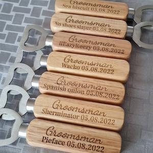 Personalised Wooden Bottle Opener Gift, Engraved Wedding Gift for Best man, Father of the Bride, Usher Groomsman Wedding day Gifts Keepsake image 9