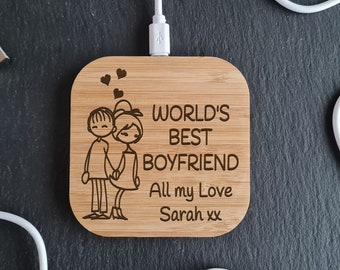 Worlds Best Boyfriend, Husband, Wife, Girlfriend | Wireless Charger | Personalised Useful Valentine's Gift |Higher power 10w Android Apple