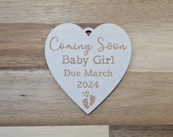 Personalised Coming soon Baby Announcement Plaque, New Baby Name Sign, Wooden Baby due name Reveal Prop, New Baby Gift Nursery Decoration