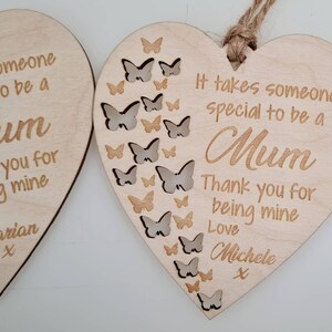 Special Mum Gift Plaque Personalised Mum Gift Plaque Hanging Decorative Gift Heart Plaque Mothers day Gift Fun Birthday,Butterfly version, image 3