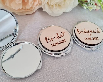 Personalised Pocket Mirror Gift, Engraved Wedding Gift for Bride, Mother of the Bride, Bridesmaid Maid of honour -Wedding day Gifts Keepsake
