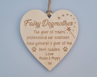 Personalised Fairy dogmother Gift Plaque Gift Hanging Dog Mum gift dog mom Heart Plaque |Dog Owner Plaque, Christmas, Mothers gift Pet owner