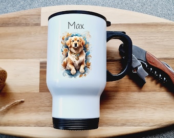Golden Retriever Personalisierte Reise Tasse Geschenk, Hundebesitzer Geschenk, Hund Mama Weihnachten Hund Geschenk Idee Tee, Kaffee, heiße Schokolade, Geschenkidee, warm