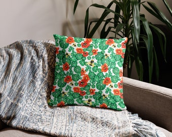 Nasturtiums and Bees throw pillow