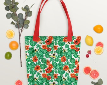 Nasturtiums and Bees Tote Bag