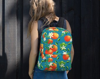 Orange Blossom Print Backpack: Water-Resistant Laptop Bag