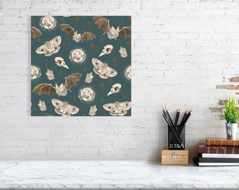 Spooky bats, moths and moons art print