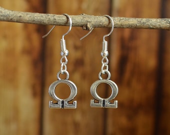 Omega Earrings, Omega Symbol, Greek Alphabet, Minimalist Jewellery, Silver Plated Earrings, Dangle Earrings, Omega Jewellery, Ancient Greece