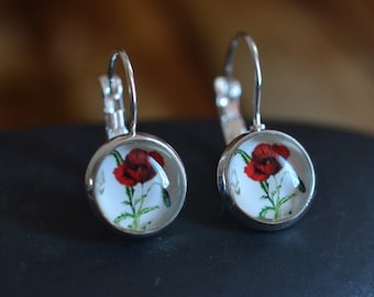 Red Poppy Earring, Dangle Earring, Anniversary Gift, Bridesmaid Gift, Dangle Drop Earrings, Lever Back Earrings, Girls Earrings, Red Flowers