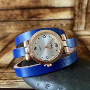 Orologio da donna in oro rosa, orologio da donna in pelle blu, orologio con cinturino in pelle, gioielli in oro rosa, regali per la festa della mamma, orologio analogico da donna in pelle