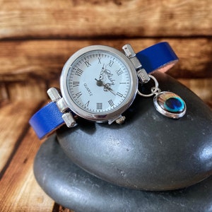 Peacock Eye Jewellery, Womens Blue Leather Watch, Ladies Watch, Boho Style, Classic Leather Watch, Small Women Watches, Colourful Jewellery