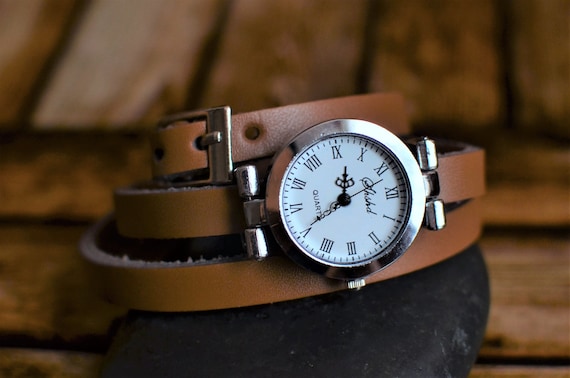 Braune Lederuhr, Damen Lederuhr, Damen Wickeluhr, Minimalistischer